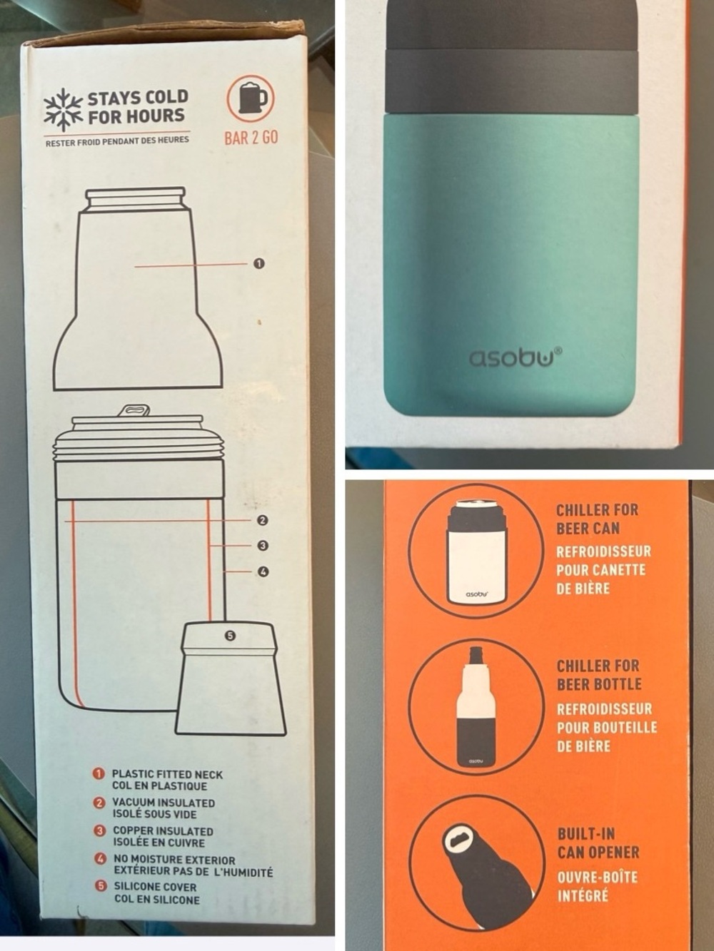 Frosty Beer 2 Go Bottle + Can Chiller (new in box)-mint green color